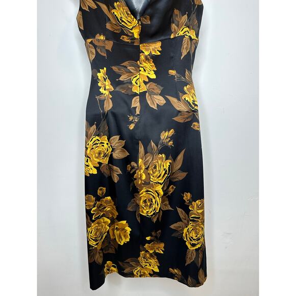 Donna Ricco Black/Gold Floral Sleeveless ruched side Sheath Dress size 8 - Picture 8 of 10
